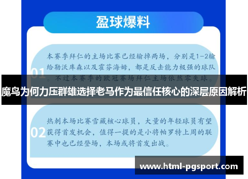 魔鸟为何力压群雄选择老马作为最信任核心的深层原因解析