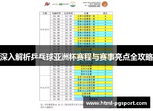 深入解析乒乓球亚洲杯赛程与赛事亮点全攻略