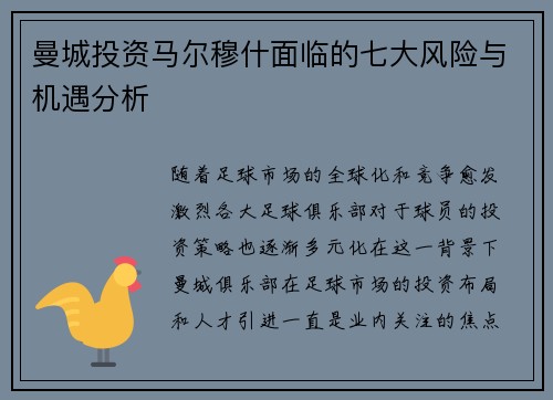 曼城投资马尔穆什面临的七大风险与机遇分析